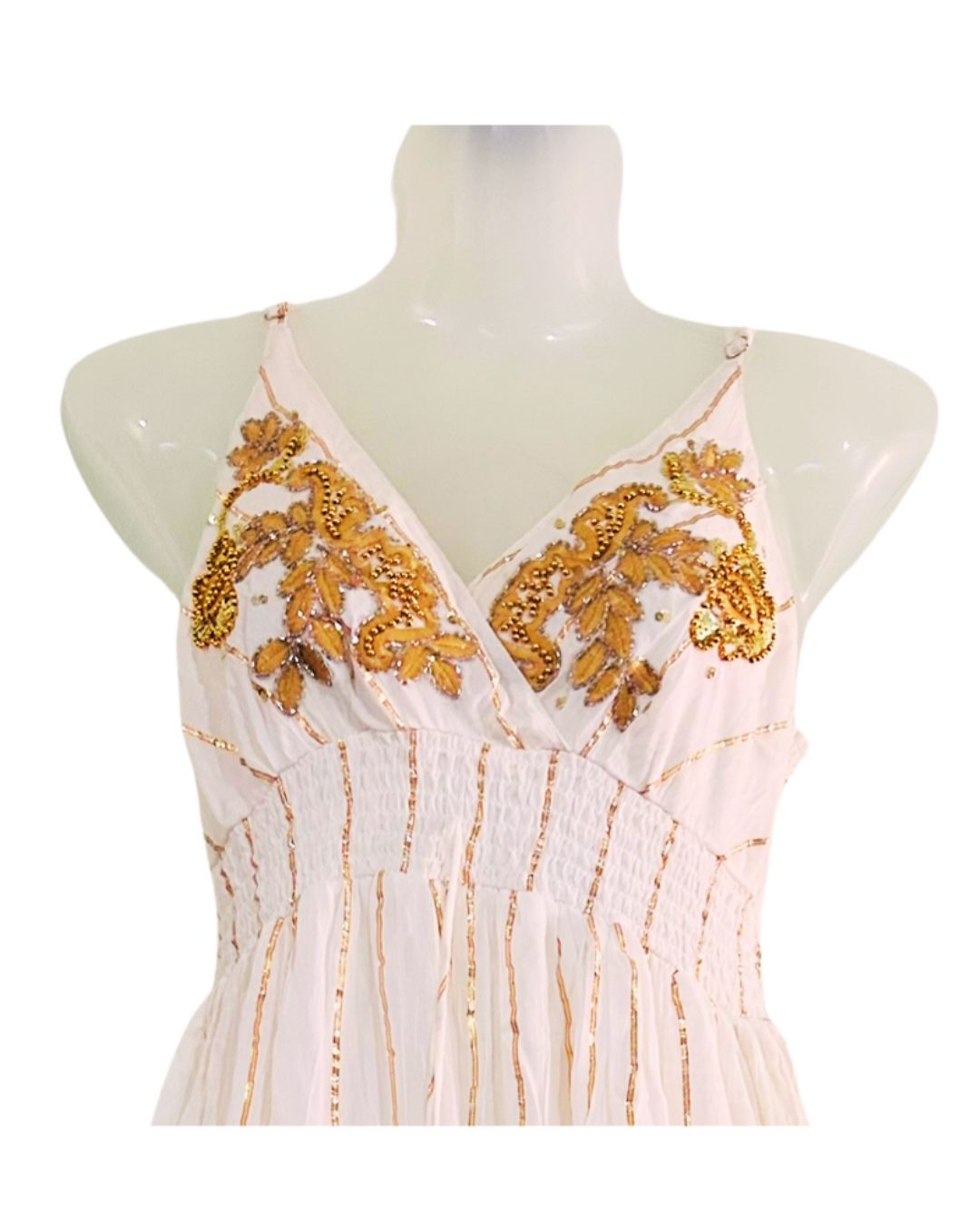 Ivory Elegance – Beaded Cotton Strap Gown