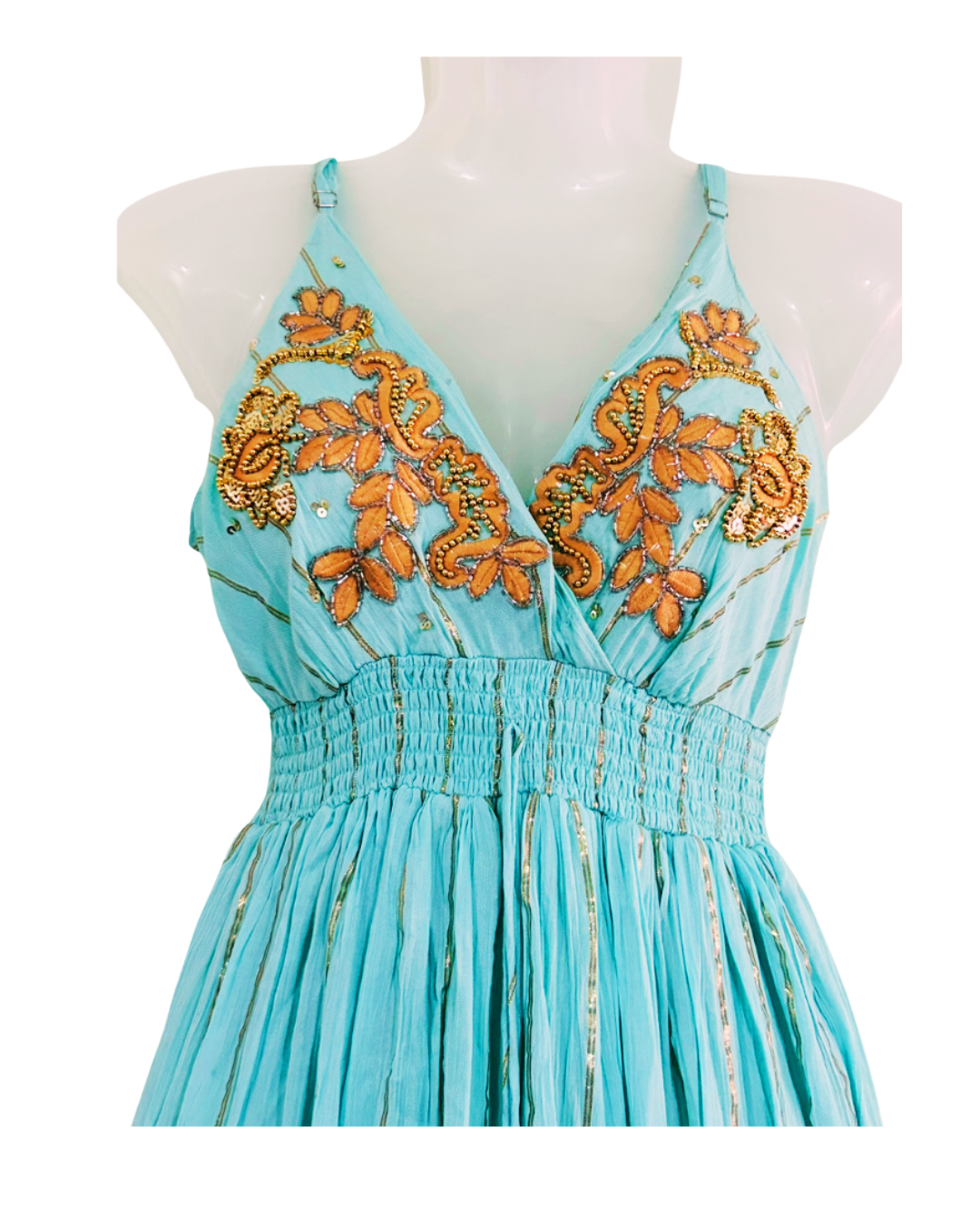Golden Tide – Sea Green Cotton Strap Gown