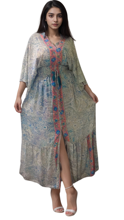 Blue and White Flowy Kaftan Gown