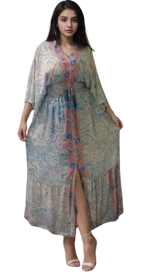 Blue and White Flowy Kaftan Gown