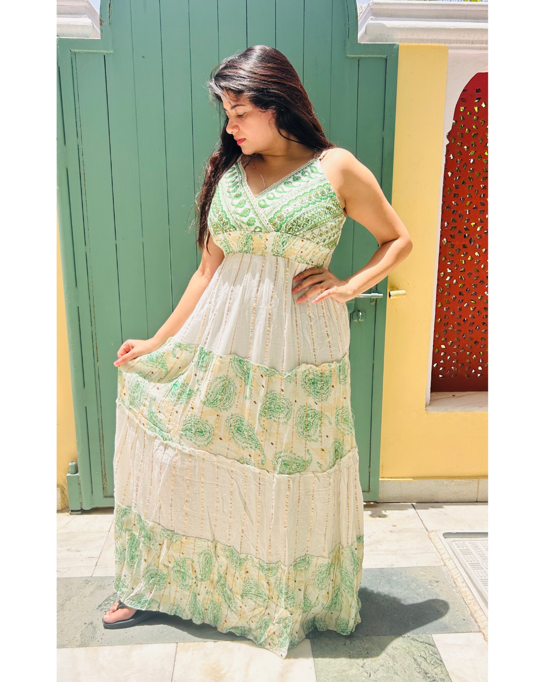 Meadow Mist – Embroidered Cotton Strap Gown