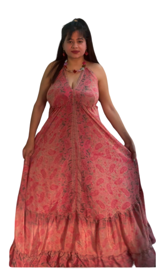 Boho Beach Strap Neck and Waist Strap Flare Gown