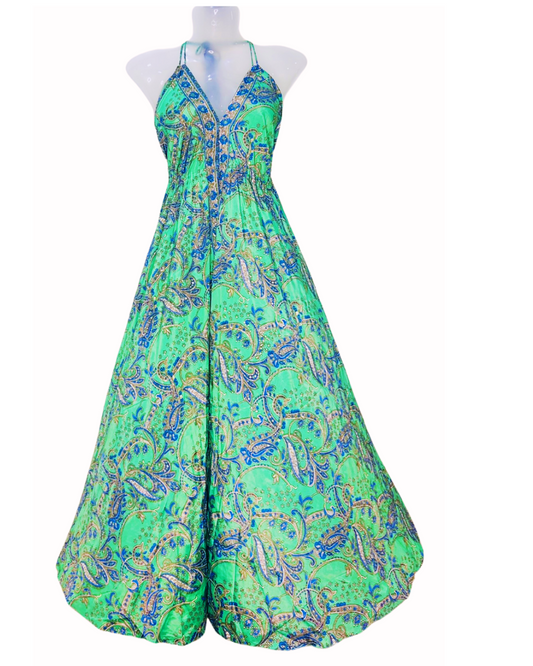 Emerald Bloom Paisley Halter Maxi