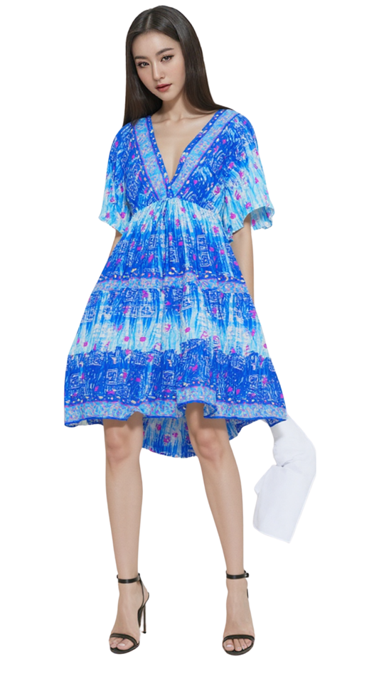 Ocean Breeze Short Silk Kaftan – Shades of Blue