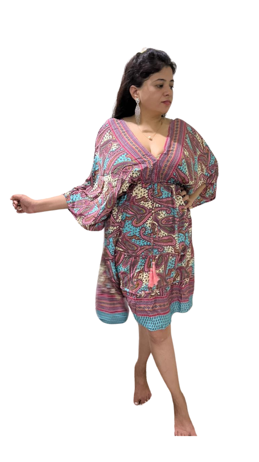 Short Kaftan-Sleeve bold dark pink Dress