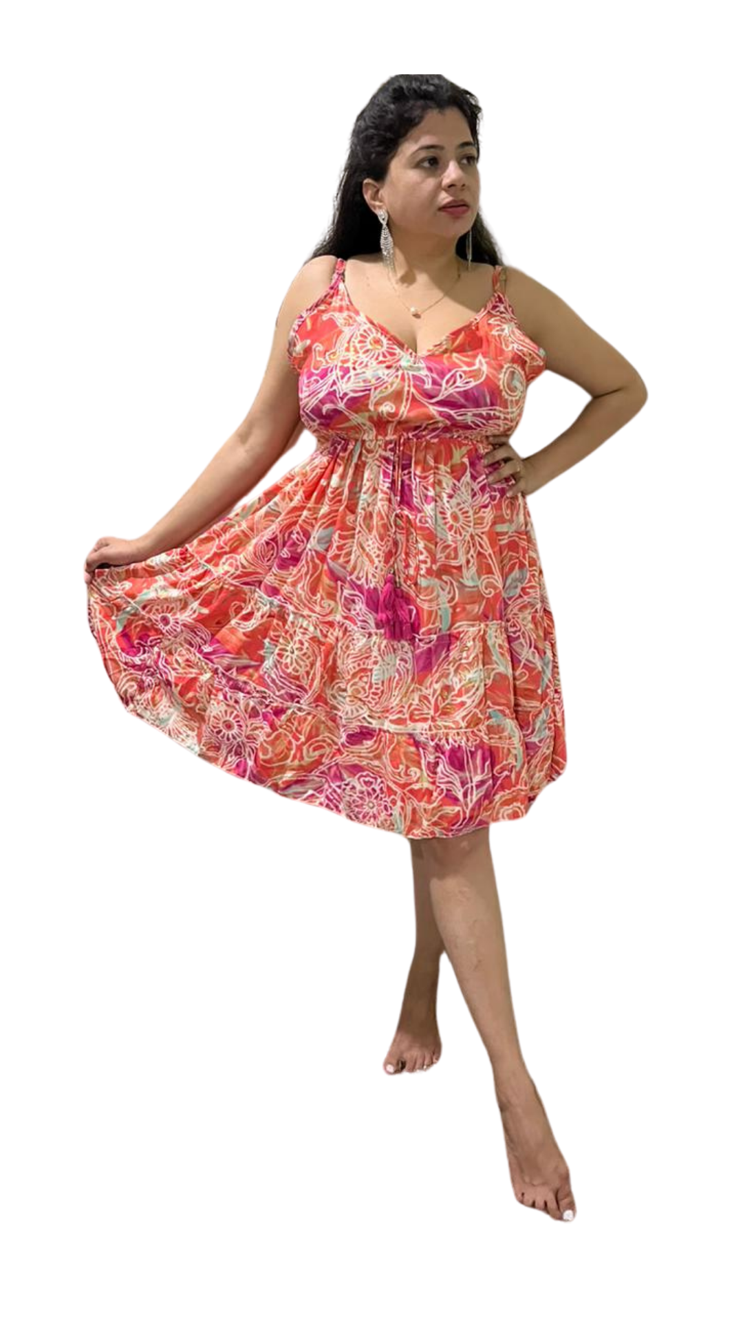 Orange, Pink, and White Aesthetic Straplet Short Dress