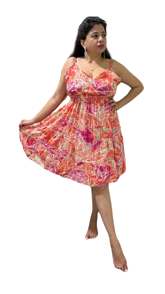 Orange, Pink, and White Aesthetic Straplet Short Dress