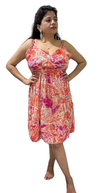 Orange, Pink, and White Aesthetic Straplet Short Dress